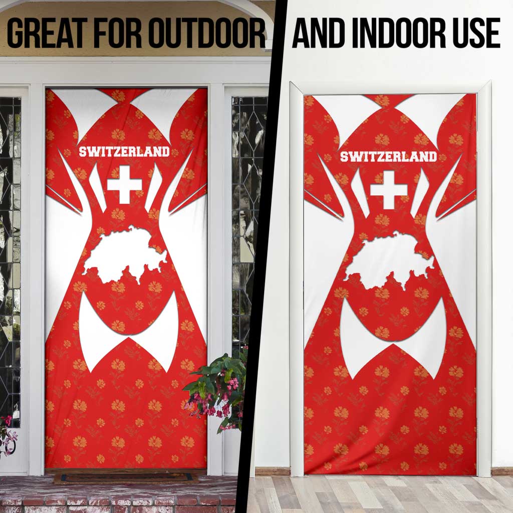 Switzerland Flag Door Cover with Floral Pattern Red and White Sportswear - Wonder Print Shop