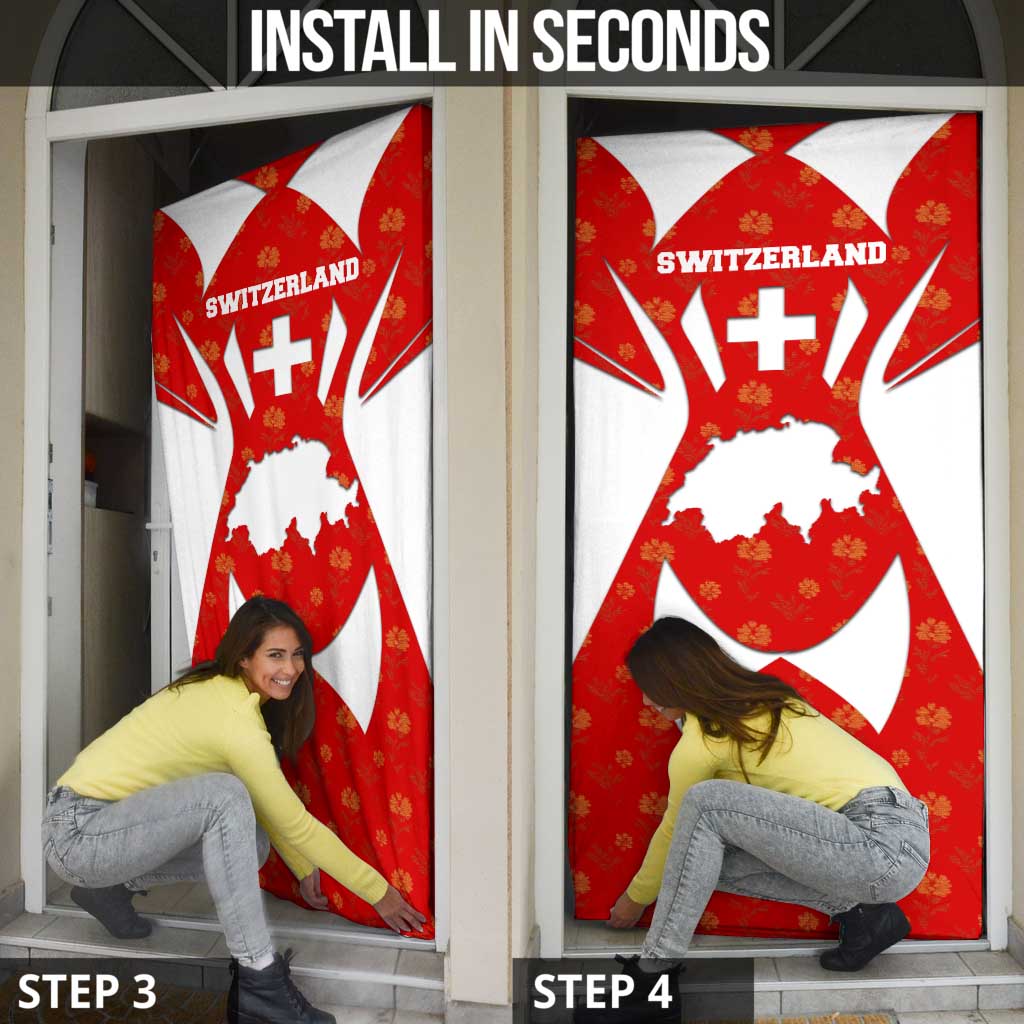 Switzerland Flag Door Cover with Floral Pattern Red and White Sportswear - Wonder Print Shop