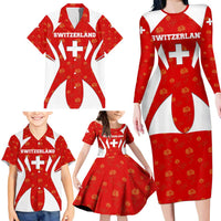 Switzerland Flag Family Matching Long Sleeve Bodycon Dress and Hawaiian Shirt with Floral Pattern Red and White Sportswear - Wonder Print Shop