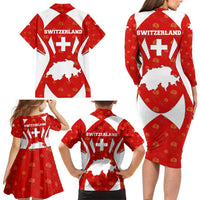 Switzerland Flag Family Matching Long Sleeve Bodycon Dress and Hawaiian Shirt with Floral Pattern Red and White Sportswear - Wonder Print Shop