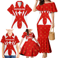 Switzerland Flag Family Matching Mermaid Dress and Hawaiian Shirt with Floral Pattern Red and White Sportswear - Wonder Print Shop