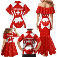 Switzerland Flag Family Matching Mermaid Dress and Hawaiian Shirt with Floral Pattern Red and White Sportswear - Wonder Print Shop