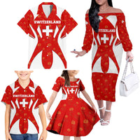 Switzerland Flag Family Matching Off The Shoulder Long Sleeve Dress and Hawaiian Shirt with Floral Pattern Red and White Sportswear - Wonder Print Shop