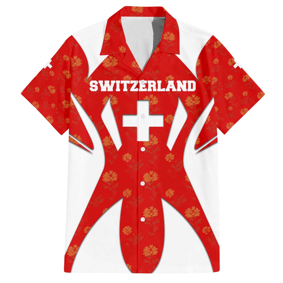 Switzerland Flag Family Matching Off The Shoulder Long Sleeve Dress and Hawaiian Shirt with Floral Pattern Red and White Sportswear - Wonder Print Shop