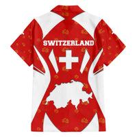 Switzerland Flag Family Matching Off The Shoulder Long Sleeve Dress and Hawaiian Shirt with Floral Pattern Red and White Sportswear - Wonder Print Shop