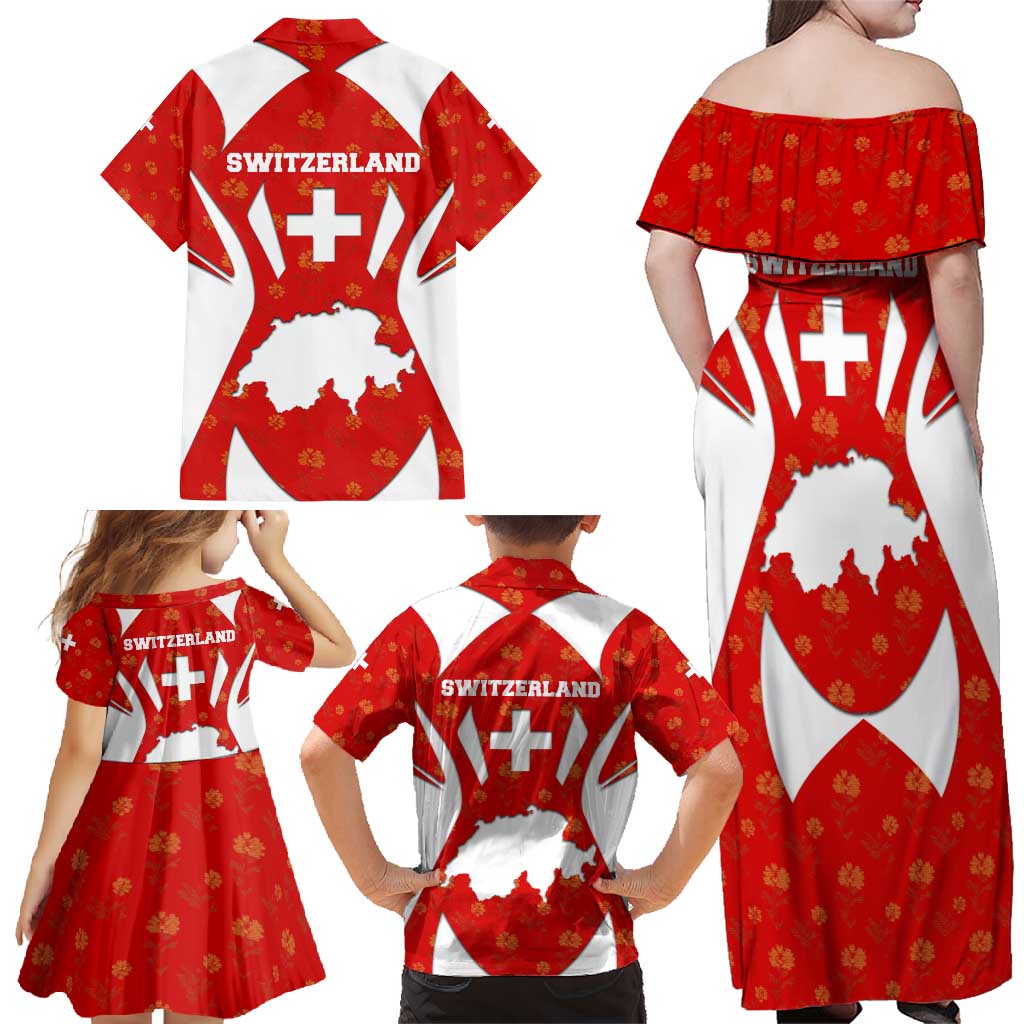 Switzerland Flag Family Matching Off Shoulder Maxi Dress and Hawaiian Shirt with Floral Pattern Red and White Sportswear - Wonder Print Shop