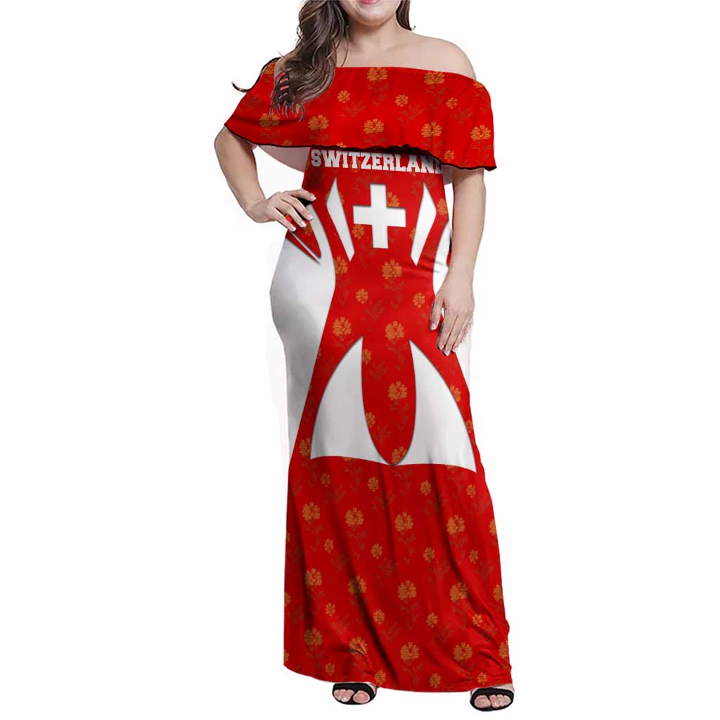 Switzerland Flag Family Matching Off Shoulder Maxi Dress and Hawaiian Shirt with Floral Pattern Red and White Sportswear - Wonder Print Shop