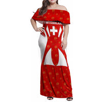 Switzerland Flag Family Matching Off Shoulder Maxi Dress and Hawaiian Shirt with Floral Pattern Red and White Sportswear - Wonder Print Shop