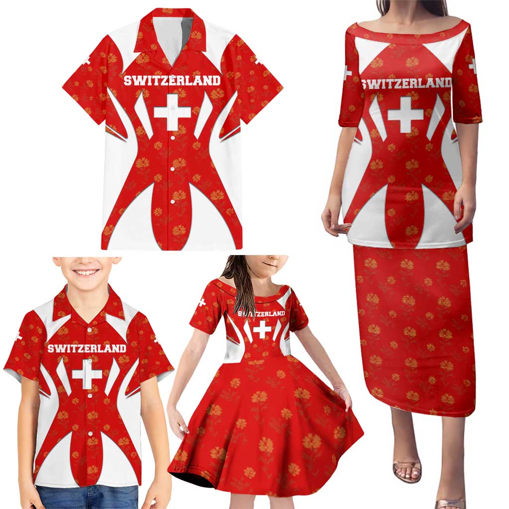 Switzerland Flag Family Matching Puletasi and Hawaiian Shirt with Floral Pattern Red and White Sportswear - Wonder Print Shop