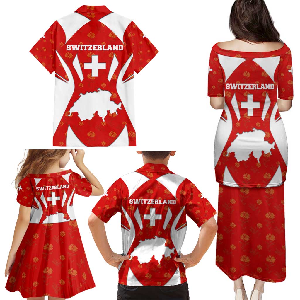 Switzerland Flag Family Matching Puletasi and Hawaiian Shirt with Floral Pattern Red and White Sportswear - Wonder Print Shop