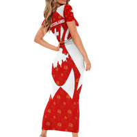 Switzerland Flag Family Matching Short Sleeve Bodycon Dress and Hawaiian Shirt with Floral Pattern Red and White Sportswear - Wonder Print Shop