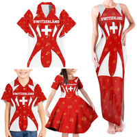 Switzerland Flag Family Matching Tank Maxi Dress and Hawaiian Shirt with Floral Pattern Red and White Sportswear - Wonder Print Shop