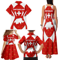 Switzerland Flag Family Matching Tank Maxi Dress and Hawaiian Shirt with Floral Pattern Red and White Sportswear - Wonder Print Shop