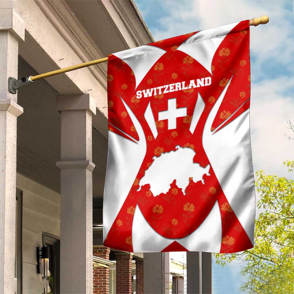 Switzerland Flag Garden Flag with Floral Pattern Red and White Sportswear - Wonder Print Shop
