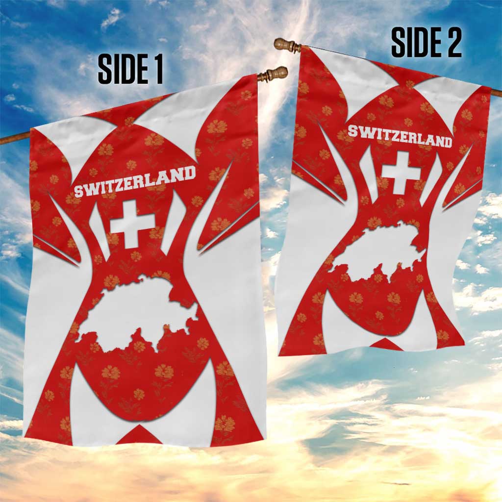Switzerland Flag Garden Flag with Floral Pattern Red and White Sportswear - Wonder Print Shop