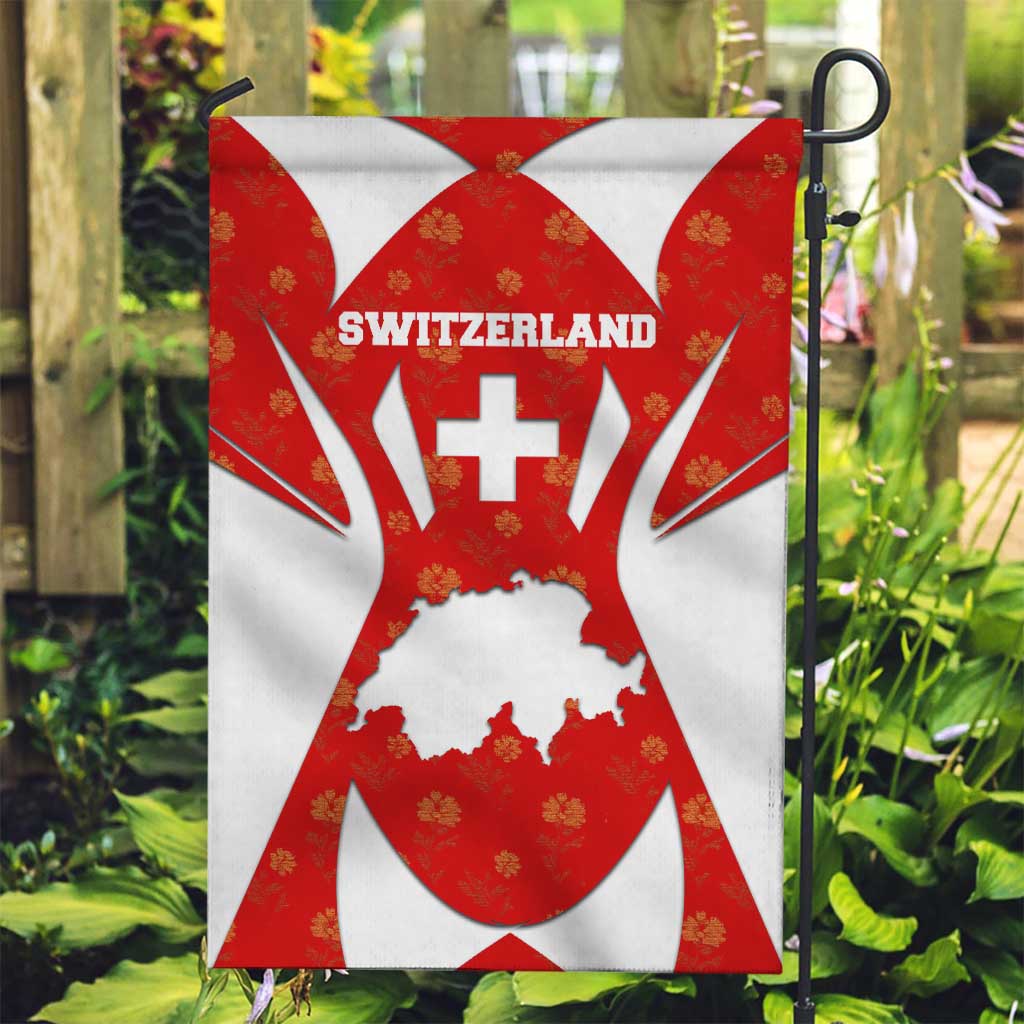 Switzerland Flag Garden Flag with Floral Pattern Red and White Sportswear - Wonder Print Shop