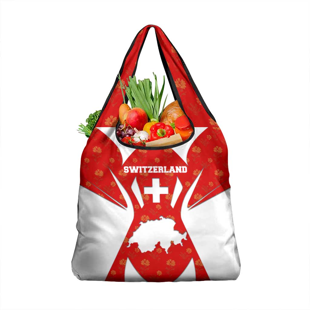 Switzerland Flag Grocery Bag with Floral Pattern Red and White Sportswear - Wonder Print Shop