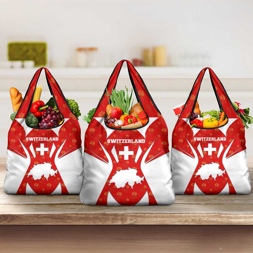 Switzerland Flag Grocery Bag with Floral Pattern Red and White Sportswear - Wonder Print Shop