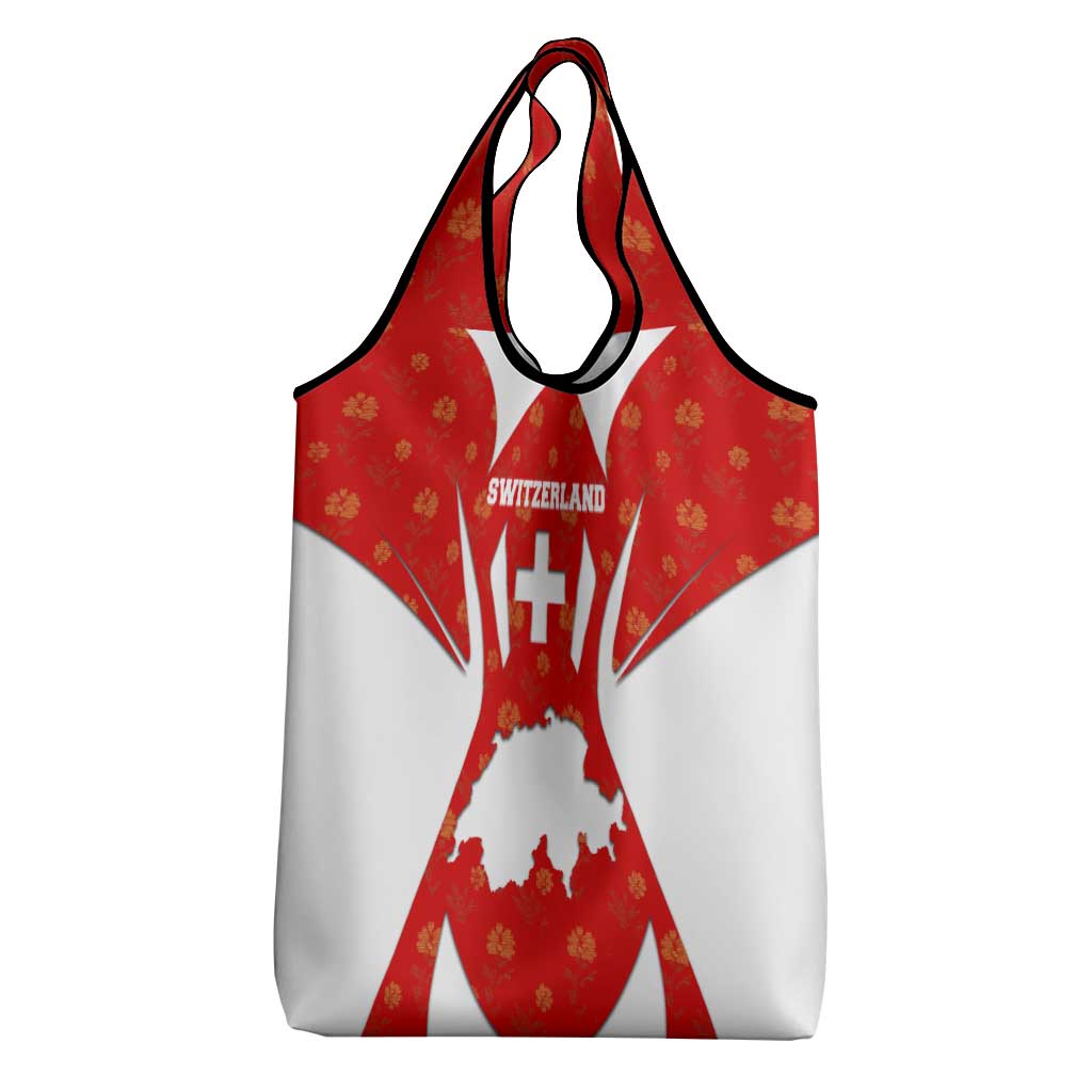 Switzerland Flag Grocery Bag with Floral Pattern Red and White Sportswear - Wonder Print Shop