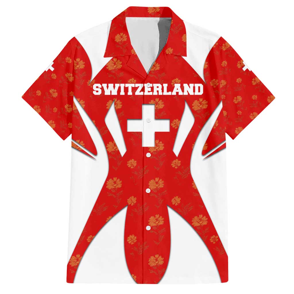 Switzerland Flag Hawaiian Shirt with Floral Pattern Red and White Sportswear - Wonder Print Shop