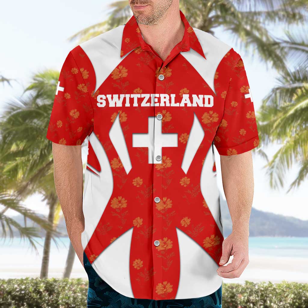 Switzerland Flag Hawaiian Shirt with Floral Pattern Red and White Sportswear - Wonder Print Shop
