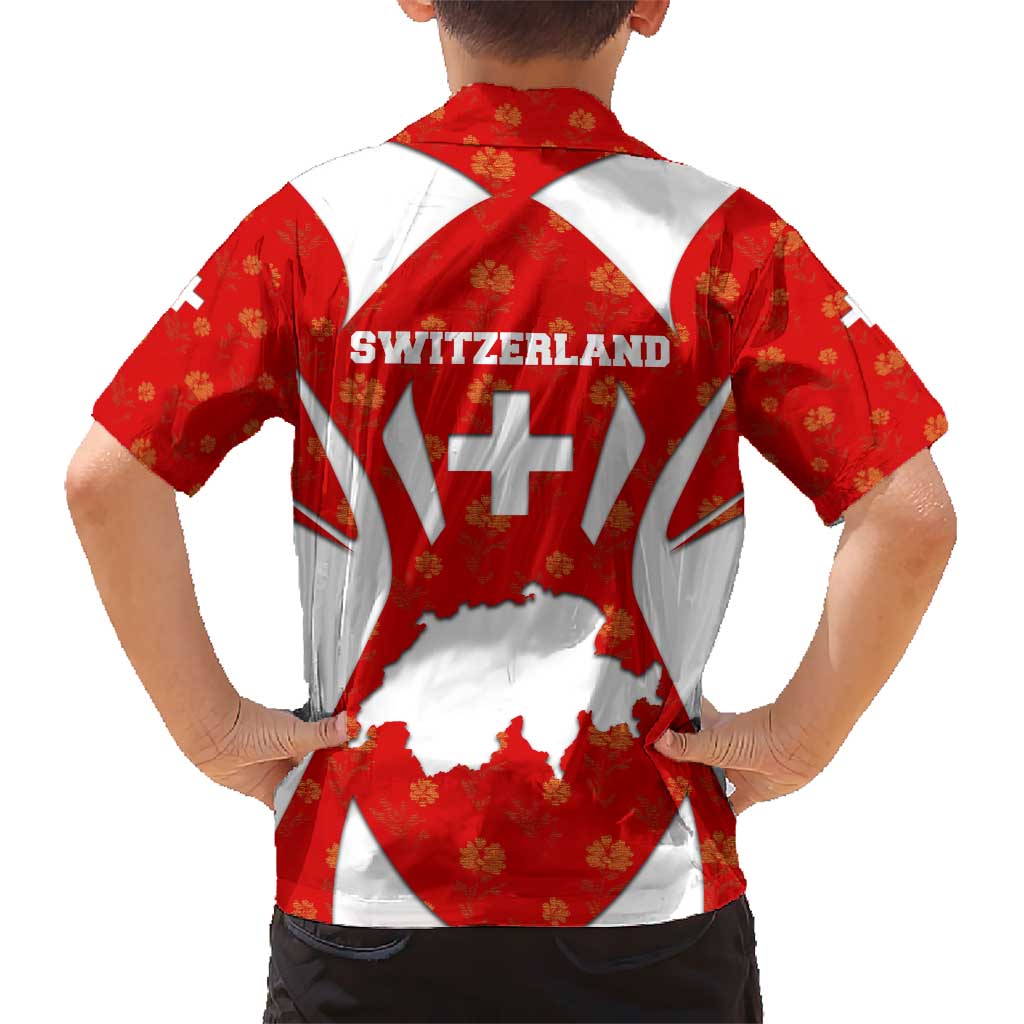 Switzerland Flag Hawaiian Shirt with Floral Pattern Red and White Sportswear - Wonder Print Shop
