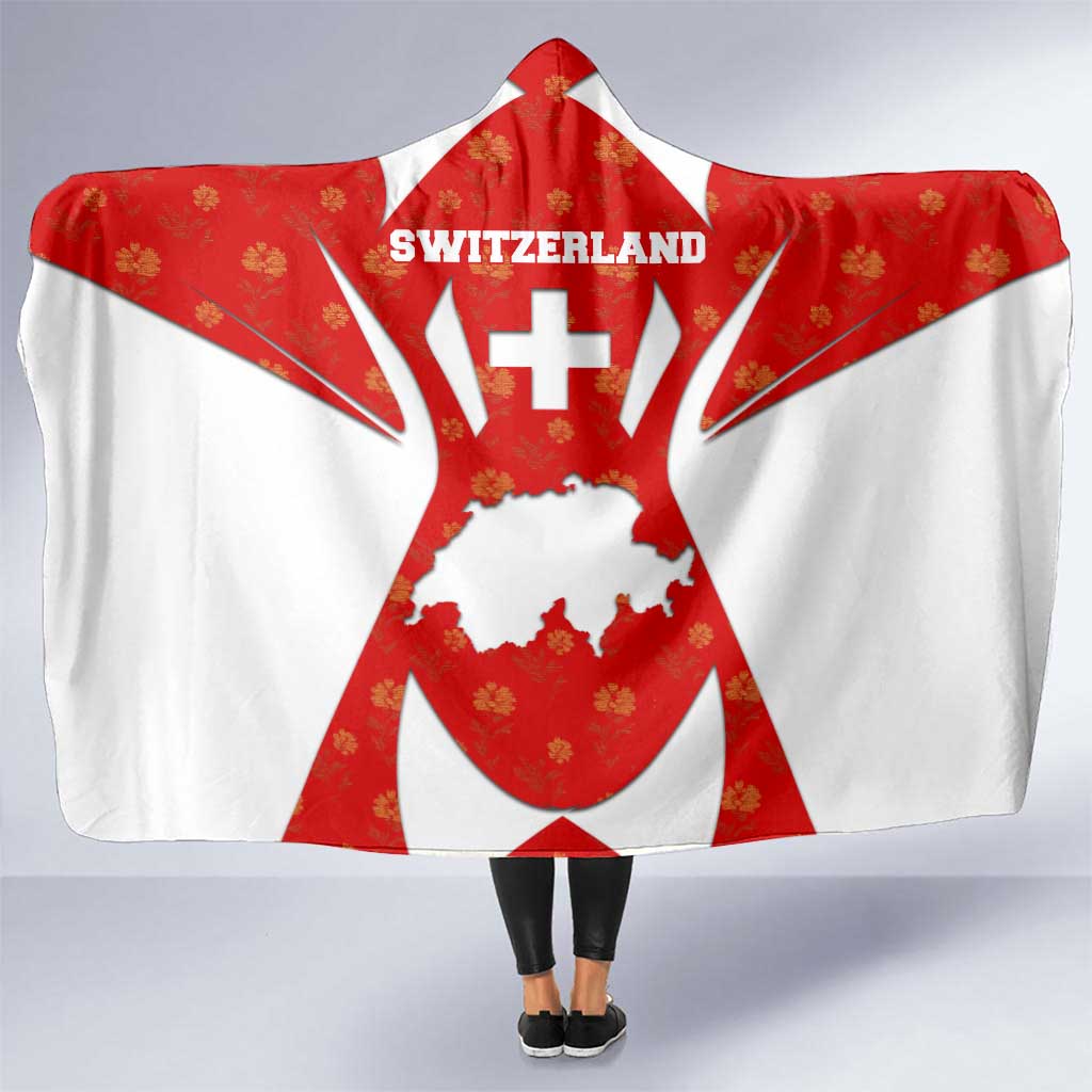 Switzerland Flag Hooded Blanket with Floral Pattern Red and White Sportswear - Wonder Print Shop