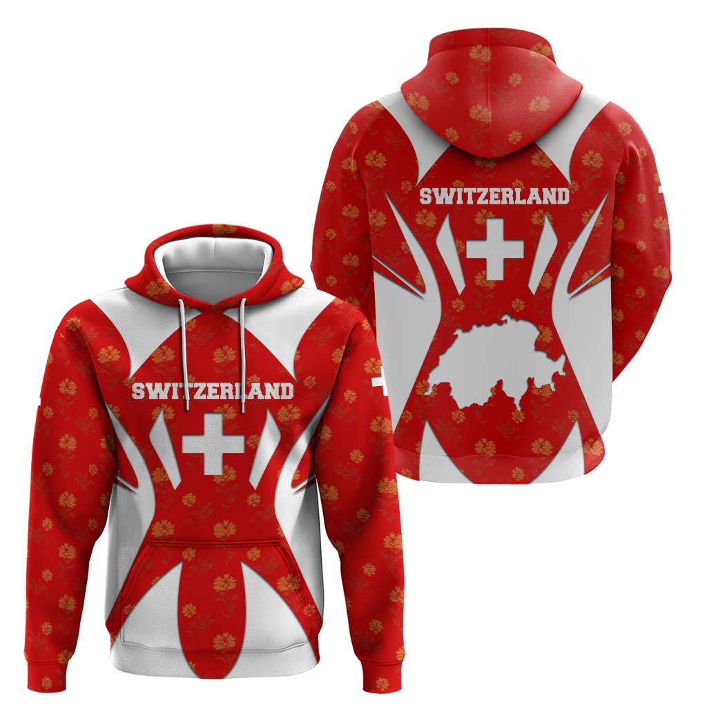 Switzerland Flag Hoodie with Floral Pattern Red and White Sportswear - Wonder Print Shop