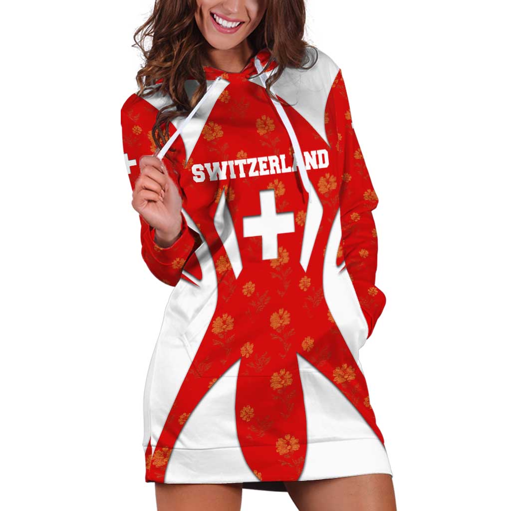Switzerland Flag Hoodie Dress with Floral Pattern Red and White Sportswear - Wonder Print Shop