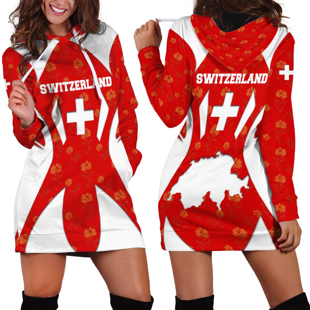 Switzerland Flag Hoodie Dress with Floral Pattern Red and White Sportswear - Wonder Print Shop
