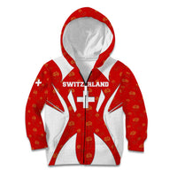Switzerland Flag Kid Hoodie with Floral Pattern Red and White Sportswear - Wonder Print Shop