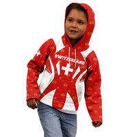 Switzerland Flag Kid Hoodie with Floral Pattern Red and White Sportswear - Wonder Print Shop