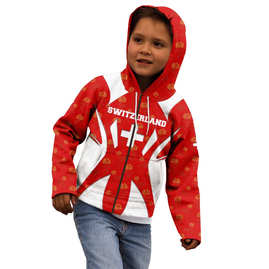Switzerland Flag Kid Hoodie with Floral Pattern Red and White Sportswear - Wonder Print Shop
