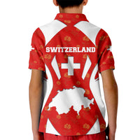Switzerland Flag Kid Polo Shirt with Floral Pattern Red and White Sportswear - Wonder Print Shop