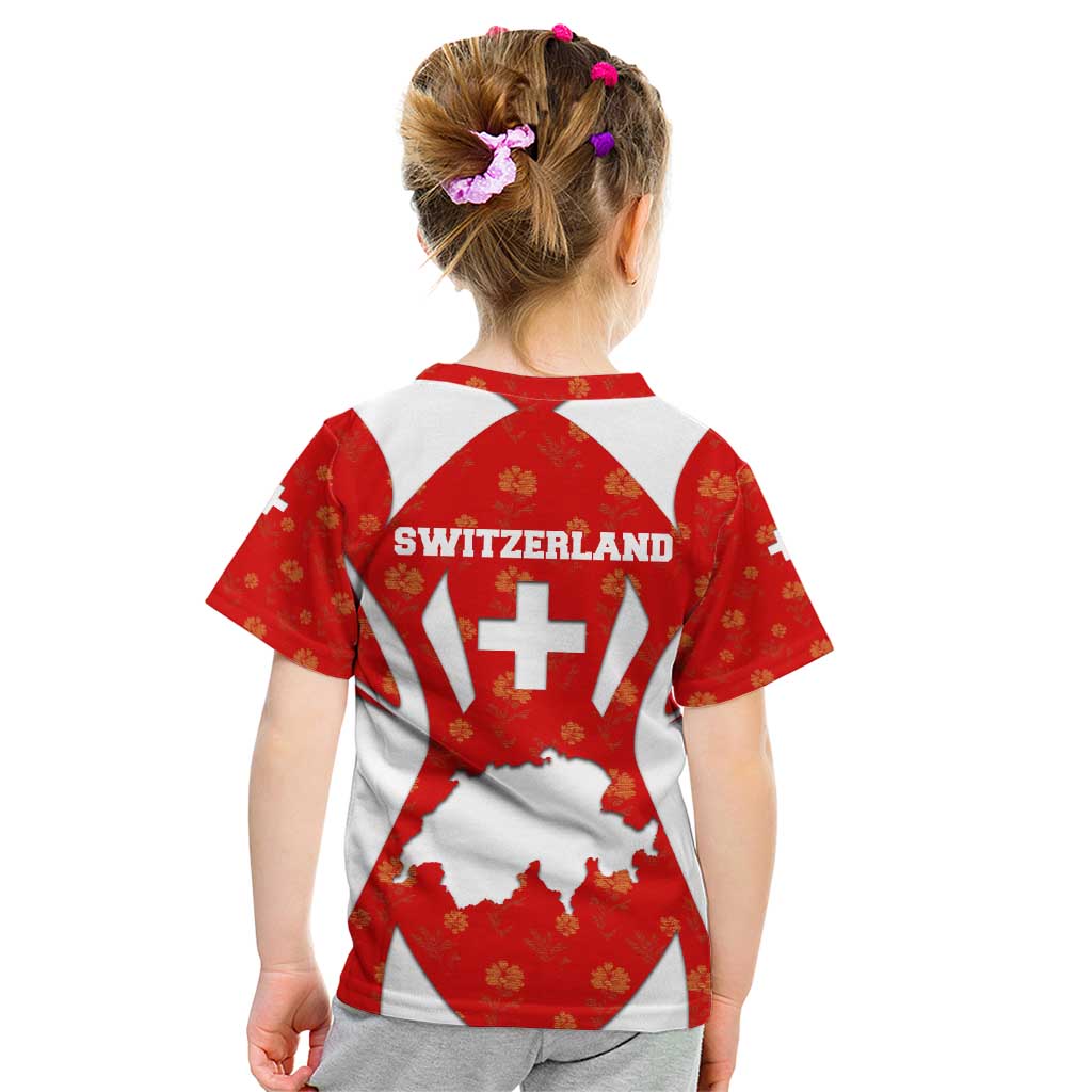 Switzerland Flag Kid T Shirt with Floral Pattern Red and White Sportswear - Wonder Print Shop