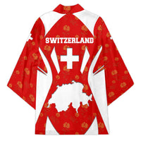 Switzerland Flag Kimono with Floral Pattern Red and White Sportswear - Wonder Print Shop