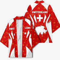 Switzerland Flag Kimono with Floral Pattern Red and White Sportswear - Wonder Print Shop