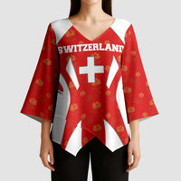 Switzerland Flag Kimono Sleeve Blouse with Floral Pattern Red and White Sportswear - Wonder Print Shop
