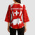 Switzerland Flag Kimono Sleeve Blouse with Floral Pattern Red and White Sportswear - Wonder Print Shop