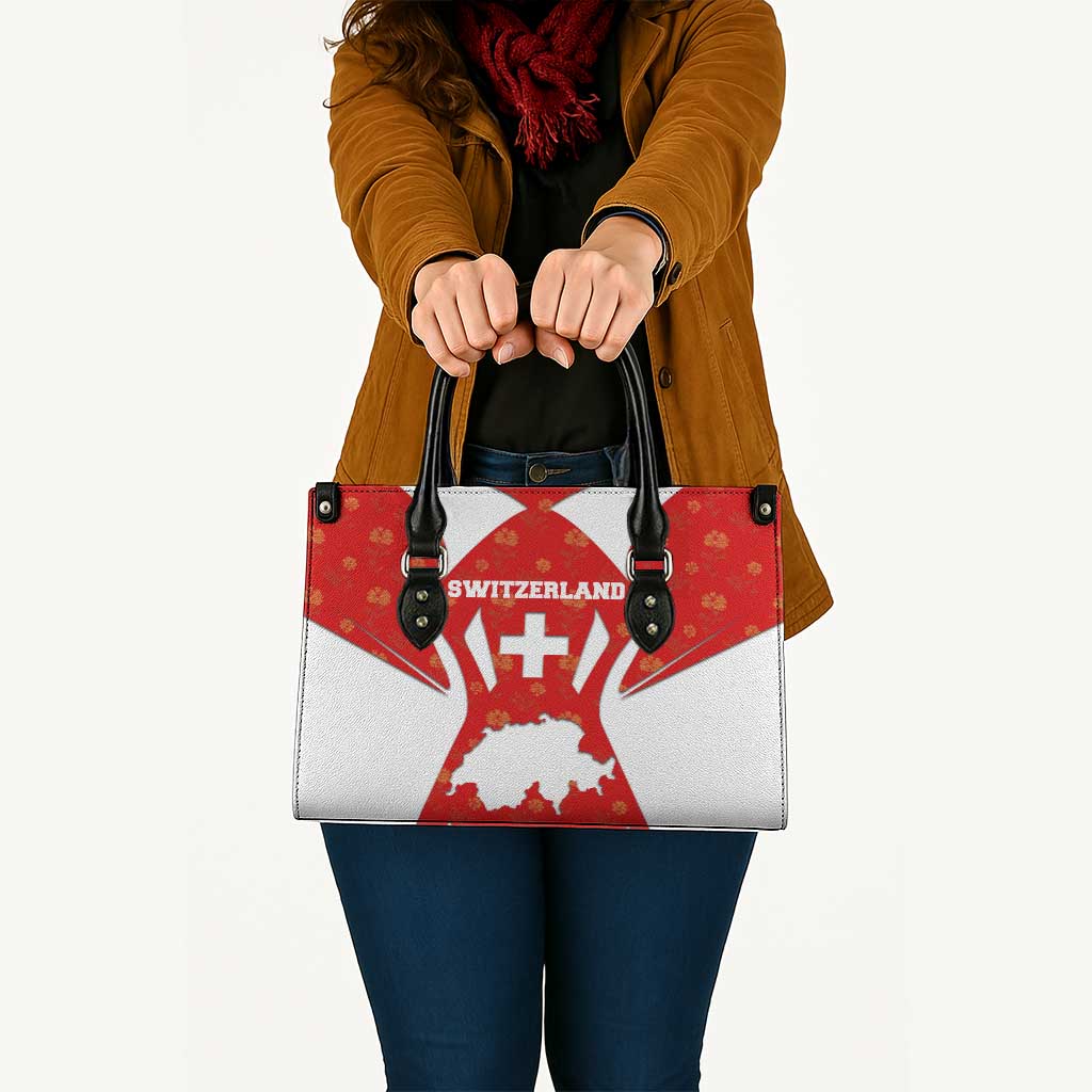 Switzerland Flag Leather Bag with Floral Pattern Red and White Sportswear - Wonder Print Shop