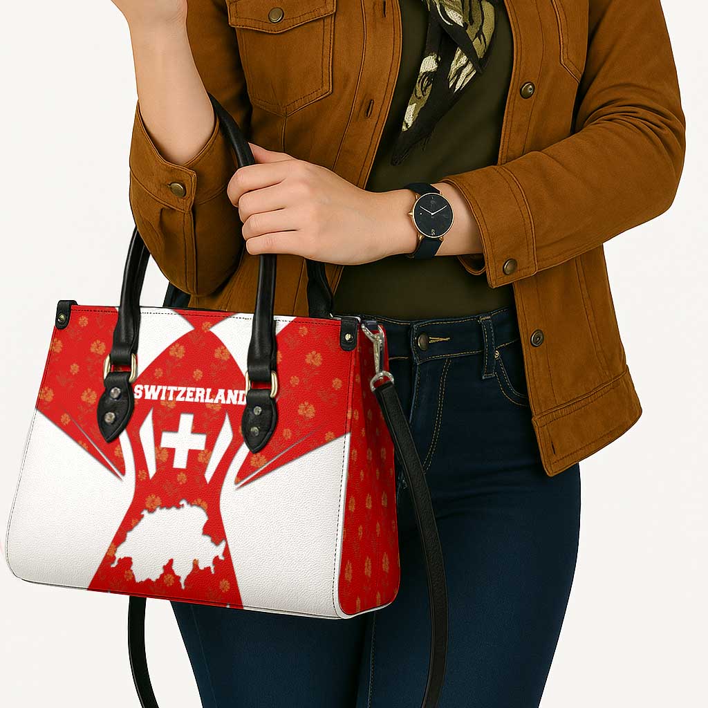 Switzerland Flag Leather Bag with Floral Pattern Red and White Sportswear - Wonder Print Shop