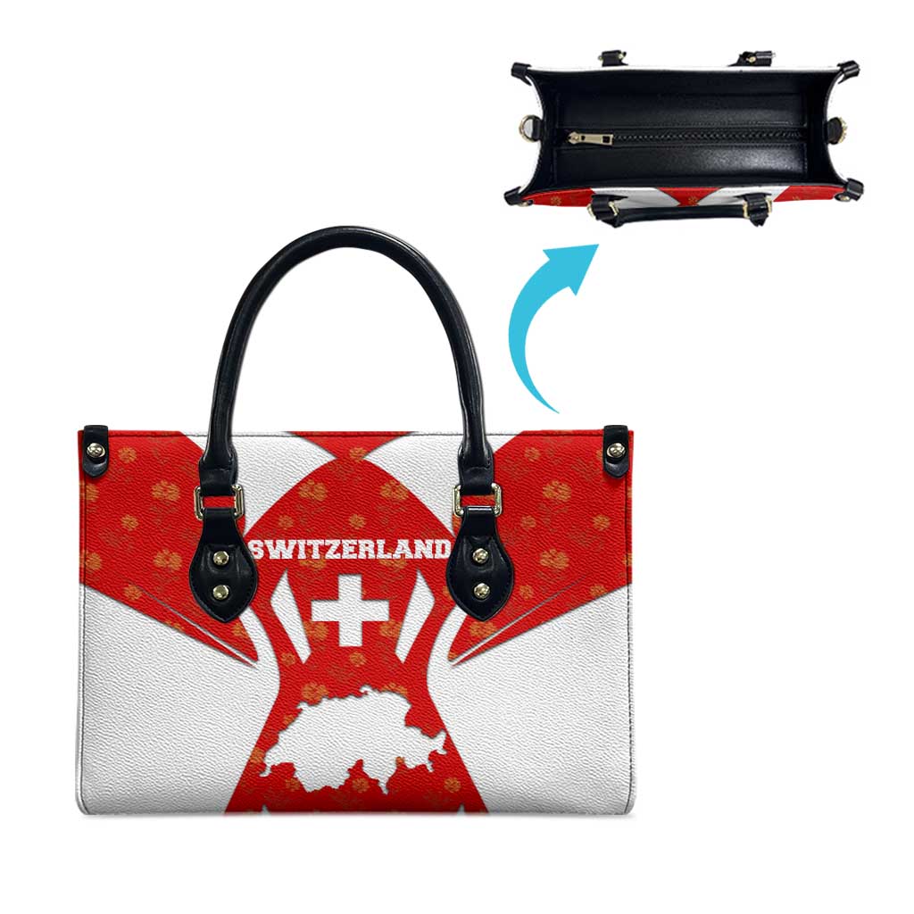 Switzerland Flag Leather Bag with Floral Pattern Red and White Sportswear - Wonder Print Shop