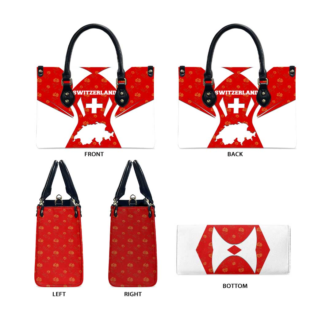 Switzerland Flag Leather Bag with Floral Pattern Red and White Sportswear - Wonder Print Shop