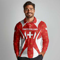 Switzerland Flag Long Sleeve Polo Shirt with Floral Pattern Red and White Sportswear - Wonder Print Shop
