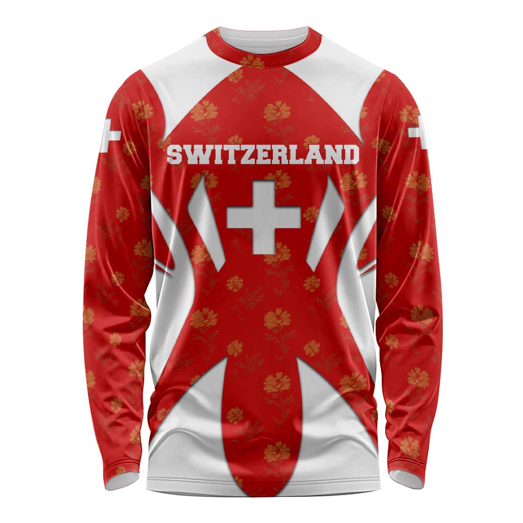 Switzerland Flag Long Sleeve Shirt with Floral Pattern Red and White Sportswear - Wonder Print Shop