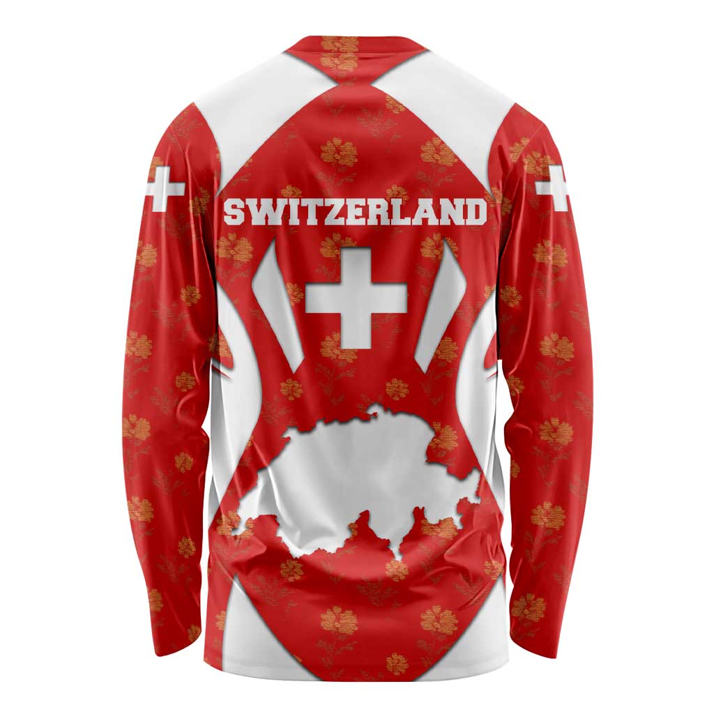 Switzerland Flag Long Sleeve Shirt with Floral Pattern Red and White Sportswear - Wonder Print Shop