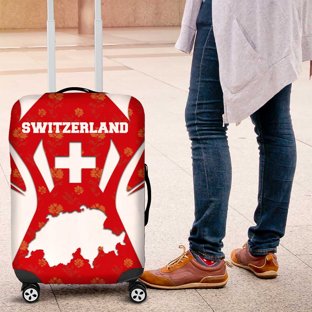 Switzerland Flag Luggage Cover with Floral Pattern Red and White Sportswear - Wonder Print Shop