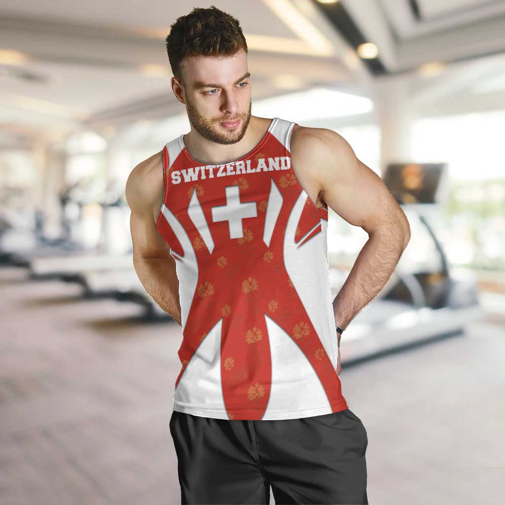 Switzerland Flag Men Tank Top with Floral Pattern Red and White Sportswear - Wonder Print Shop