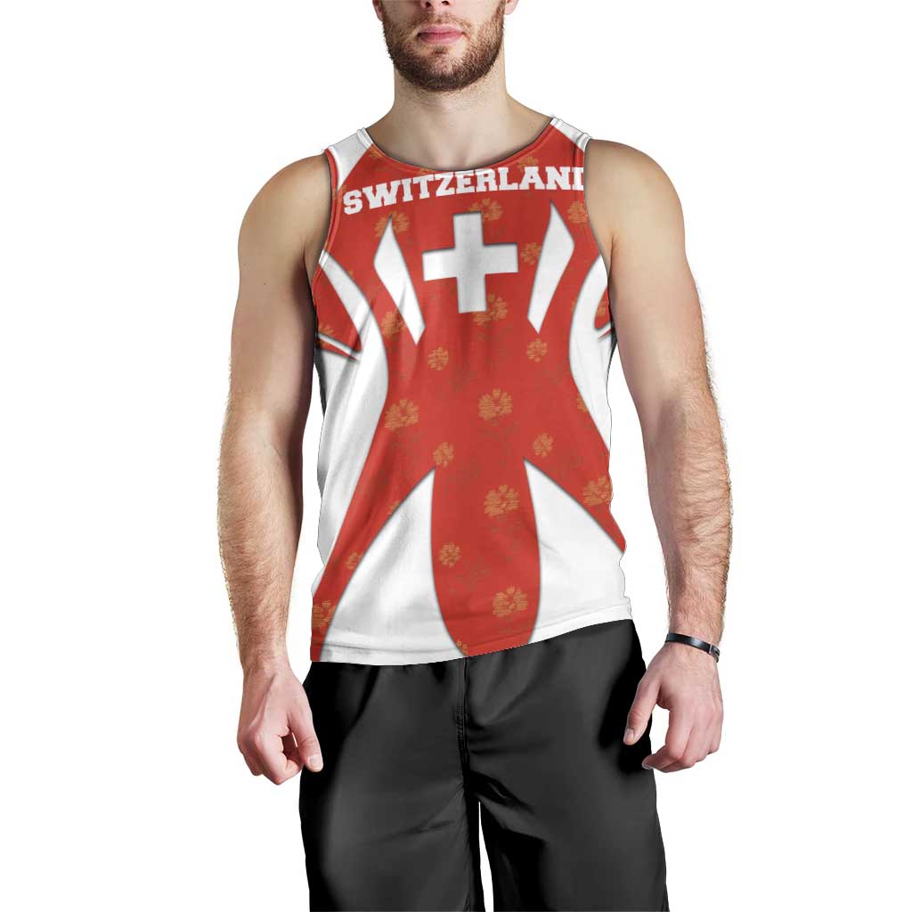 Switzerland Flag Men Tank Top with Floral Pattern Red and White Sportswear - Wonder Print Shop