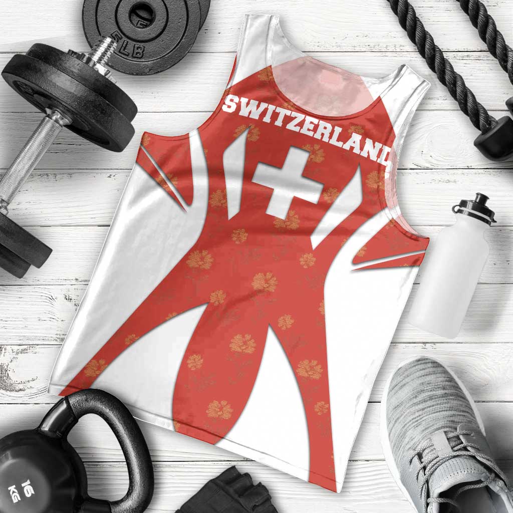 Switzerland Flag Men Tank Top with Floral Pattern Red and White Sportswear - Wonder Print Shop